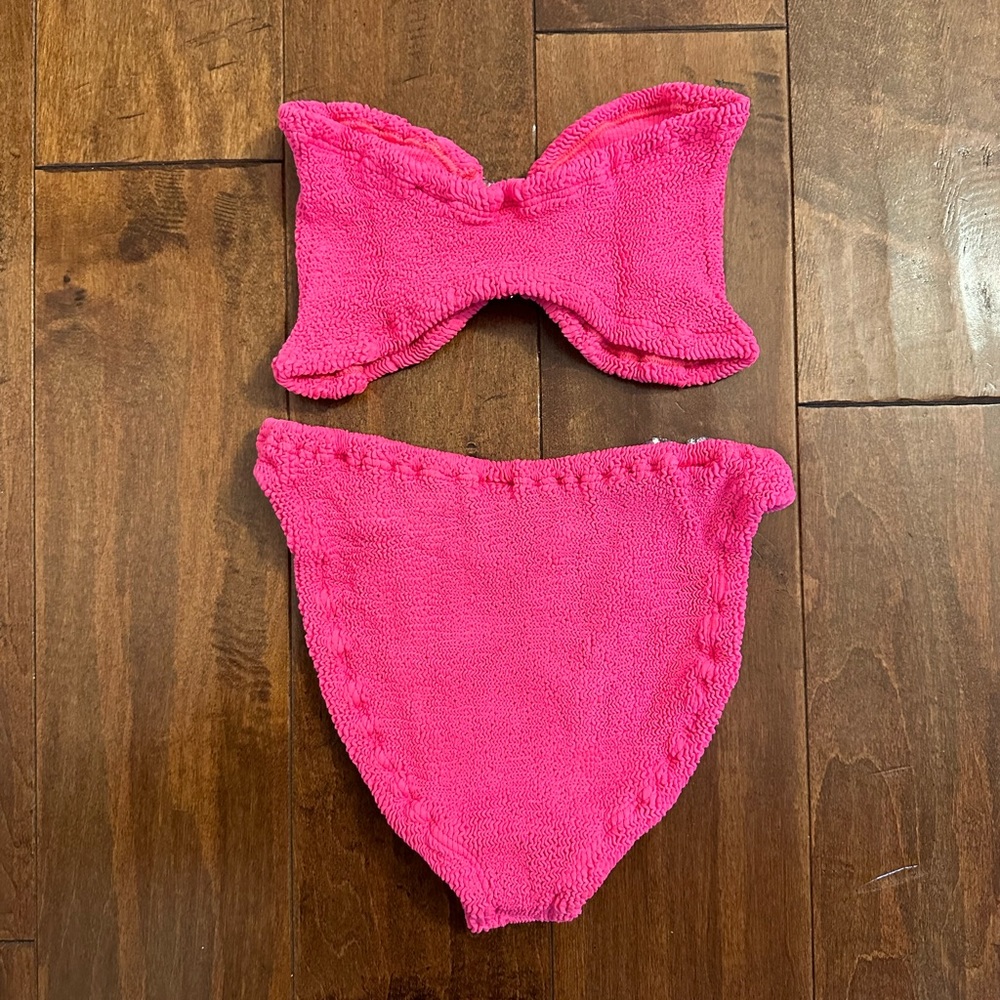 Hunza G Pink Glitter Heart Nicole Crinkle Bikini Set One Size - Picture 9 of 15